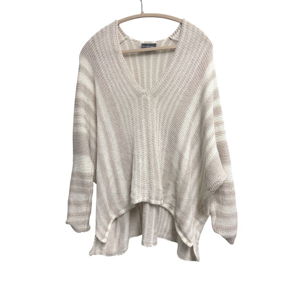 Wooden Ships Paola Buendia Boho Striped V-Neck Sweater Cream Tan Oversized M/L